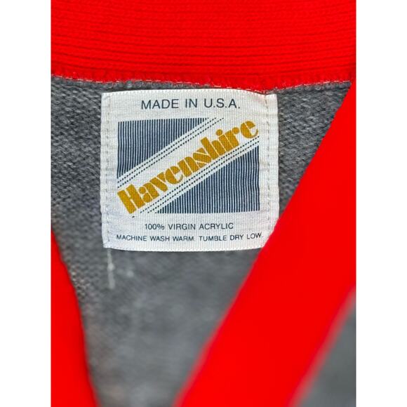 Vintage Havenshire Kid’s Wool Cardigan Sweater Gray Red Striped Size 4/5 Jersey - Picture 7 of 8